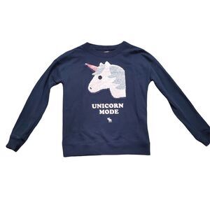 Abercrombie Kids Girls Size 11/12 Black Pink Unicorn Flip Sequin Sweatshirt